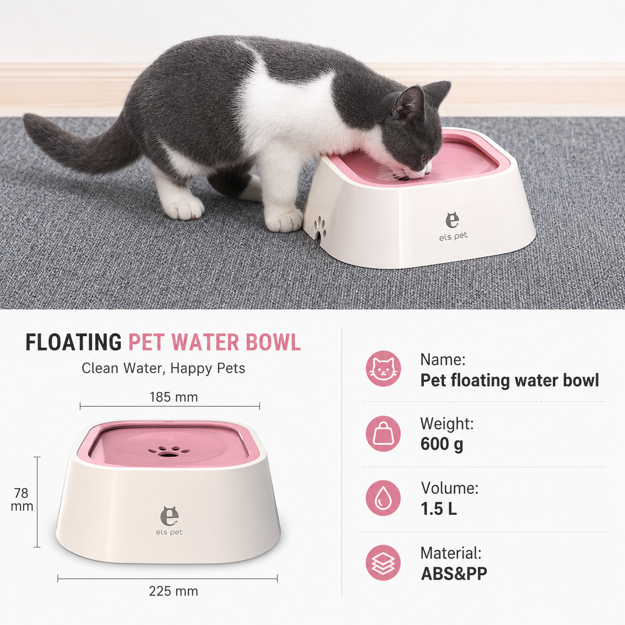 1.5L Floating Pet Water Bowl