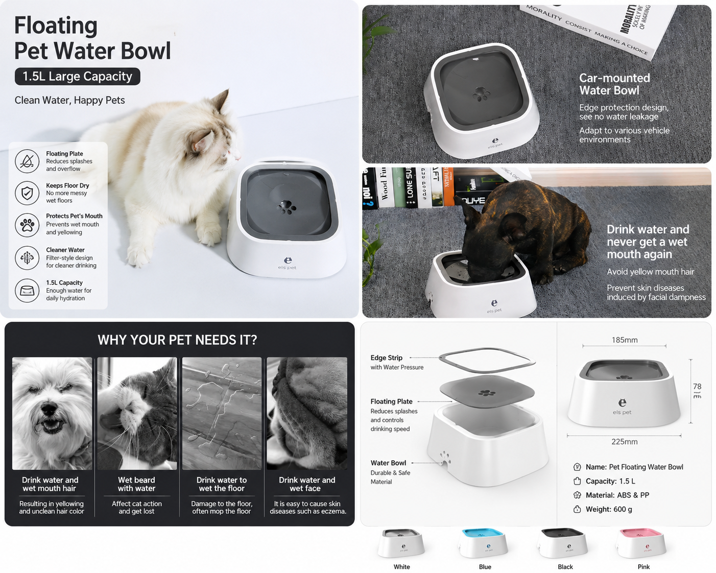 1.5L Floating Pet Water Bowl